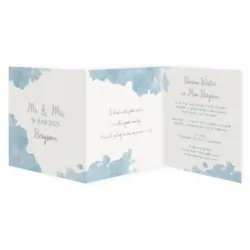 Trouwkaart blauwe waterverf met zilver folie