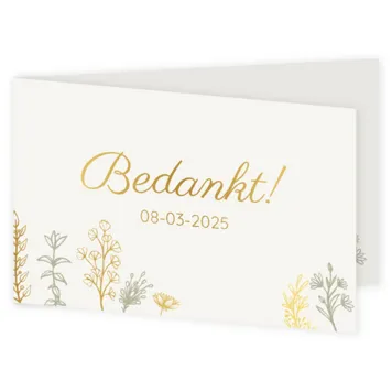 Bedankkaart groen en gouden bloemen