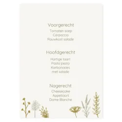 Menukaart groen en gouden bloemen