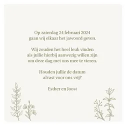 Save the date groen en gouden bloemen