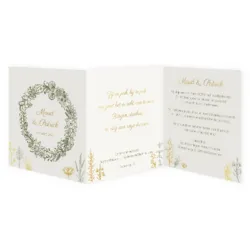 Trouwkaart groen en gouden bloemen