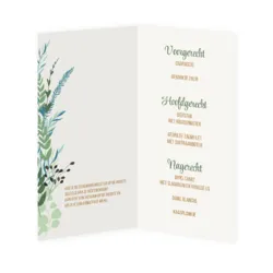 Botanische menukaart met blaadjes rond goudkleurige cirkel