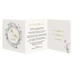 Trouwkaart zwart witte bloemen met goud folie