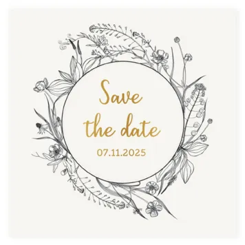 Save the date zwart witte bloemen met goud folie