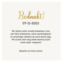 Bedankkaart zwart witte bloemen met goud folie