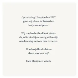 Save the date kaart blauw met rose foliedruk