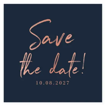 Save the date kaart blauw met rose foliedruk
