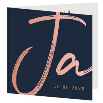 Trouwkaart JA blauw met rose foliedruk