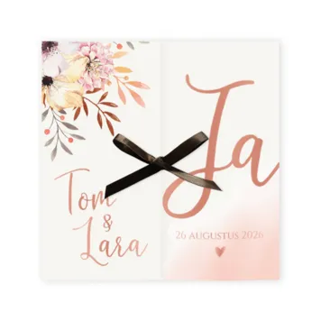 Trouwkaart botanisch met rose foliedruk
