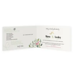 Trouwkaart langwerpig bloemen met folie goud