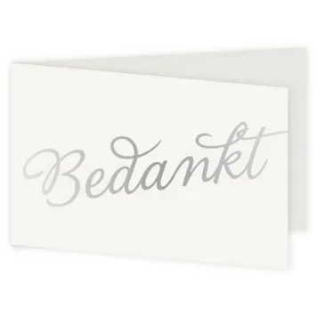 Bedankkaart wit met zilver foliedruk