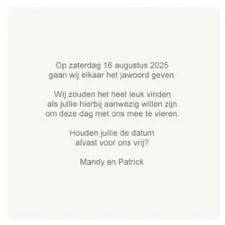 Save the date kaart wit met zilver foliedruk