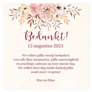 Bedankkaart waterverf bloemen