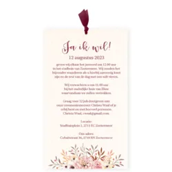 Trouwkaart in hoesje met waterverf bloemen