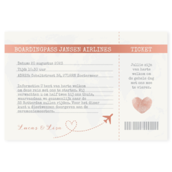 Trouwkaart boarding pass ticket wereldkaart