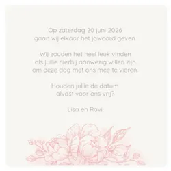 Save the date kaart rose bloemen