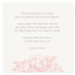 Save the date kaart rose bloemen