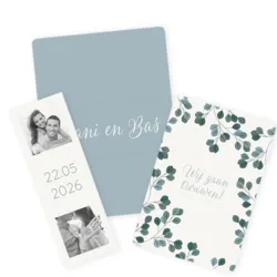 Trouwkaart blaadjes met fotostrip