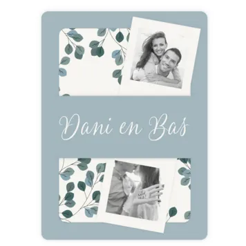 Trouwkaart blaadjes met fotostrip