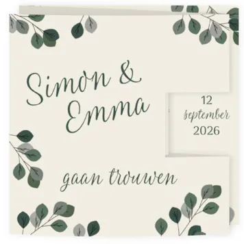 Trouwkaart drieluik parelmoer met blaadjes