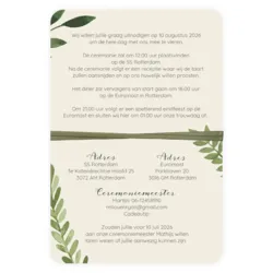 Trouwkaart botanisch enkel met labels en droogbloemen