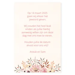 Save the date kaart waterverf bloemen roze