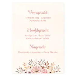 Menukaart waterverf bloemen roze