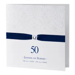 Trouwkaart Huwelijkskaart barok met blauw lint en diamant