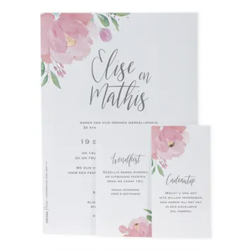 Trouwkaart A5-kaart met roze aquarel
