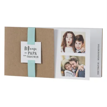 Trouwkaart Langwerpige fotokaart kraft met mint