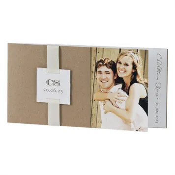 Trouwkaart Langwerpige fotokaart kraft met beige