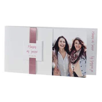 Trouwkaart Blanco fotokaart met roze lint