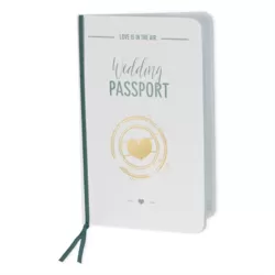 Trouwkaart Wit paspoort met groene details en goudfolie - ENG