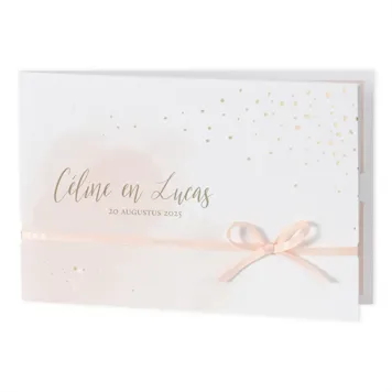 Trouwkaart Gouden confetti op zachtroze aquarel
