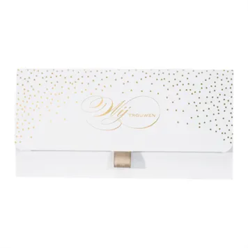 Trouwkaart Witte clutch met confetti in goudfolie Wij trouwen