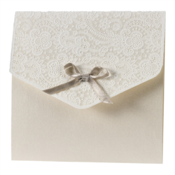 Trouwkaart Elegante trouwkaart met kantmotief in flock - beige