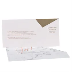Trouwkaart Huwelijksaankondiging in marmerlook met goud en roze