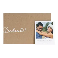 Trouwkaart Kraft dankkaart met polaroid en witte opdruk - Bedankt