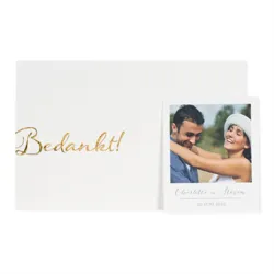 Trouwkaart Dankkaart in wit luxe papier met polaroid - bedankt