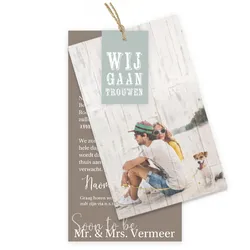 Trouwkaart label hout met foto