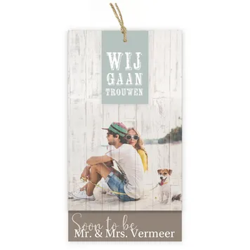 Trouwkaart label hout met foto