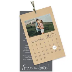 Trouwkaart kraft label met kalender