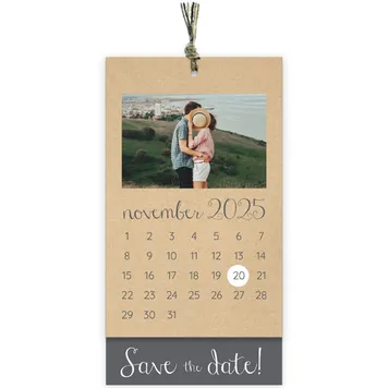 Trouwkaart kraft label met kalender