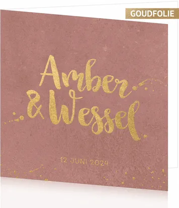 Huwelijkskaart - Vintage roze met goudfolie