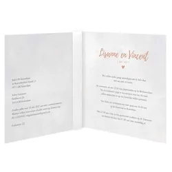 Trouwkaart marmer met strik en rose foliedruk