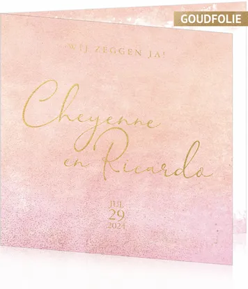 Huwelijkskaart - Zalmroze pastel met goud