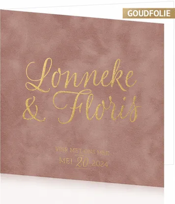 Huwelijkskaart - Velvet textuur met goudfolie