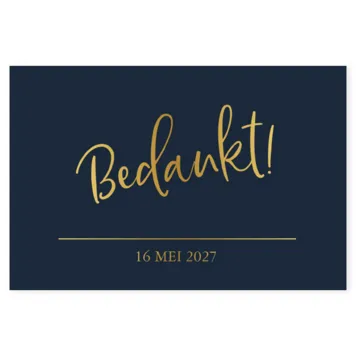 Bedankkaart donkerblauw met goud foliedruk