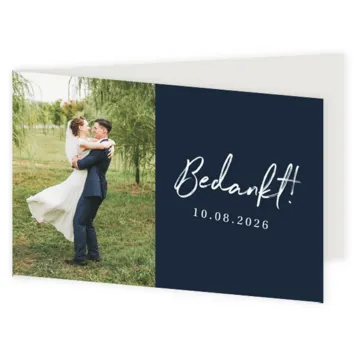 Liggende bedankkaart blauw met eigen foto's