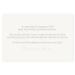 Save the date kaart met rose foliedruk wereldkaart